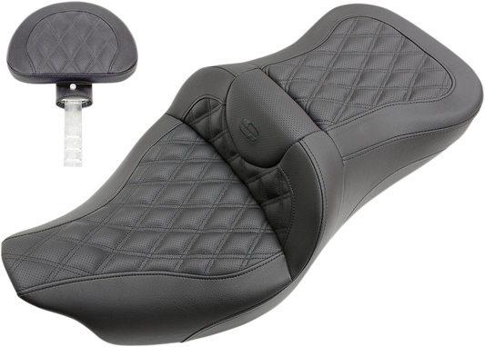 SADDLEMEN Roadsofa™ Seat - Full Lattice Stitch - with Backrest - Black - FL '09-'24 808-07B-182TBR