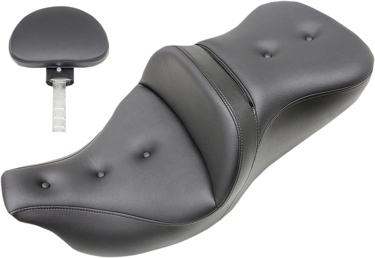 SADDLEMEN Pillow-Top Roadsofa™ Seat - with Backrest - Black - FLH/FLT '08-'24 808-07B-181BR