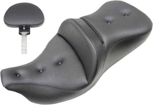 SADDLEMEN Pillow-Top Roadsofa™ Seat - with Backrest - Black - FLH/FLT '08-'24 808-07B-181BR
