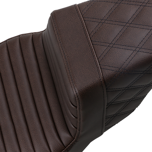 SADDLEMEN Step-Up Seat - Front Tuck-n-Roll/Rear Lattice Stitch - Brown - FL '08-'24 808-07B-176BR