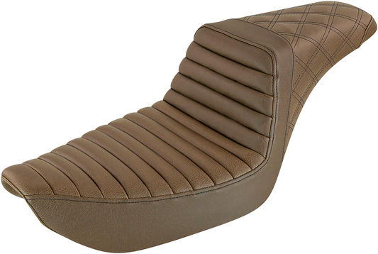 SADDLEMEN Step-Up Seat - Front Tuck-n-Roll/Rear Lattice Stitch - Brown - Dyna 896-04-176BR
