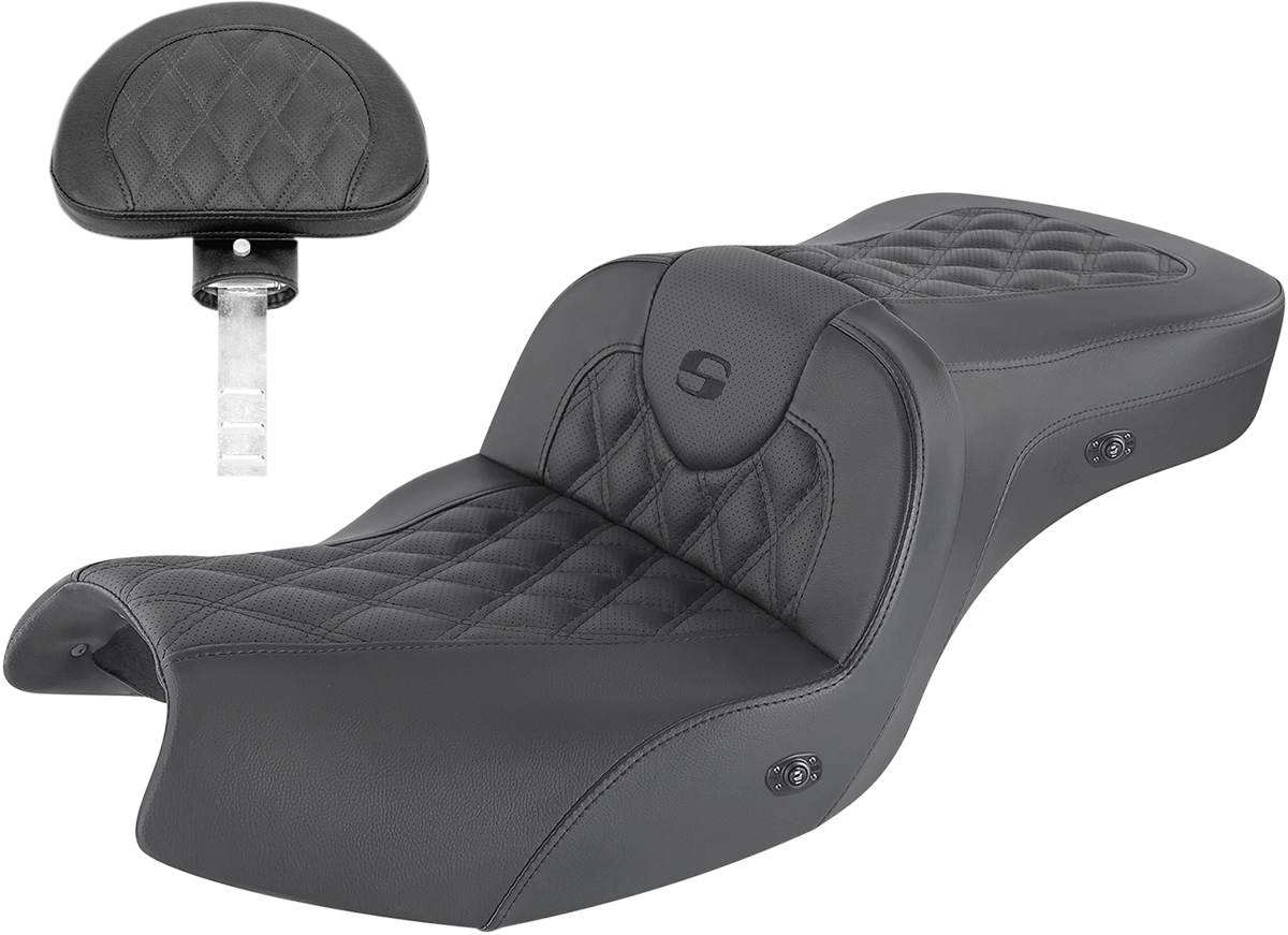 SADDLEMEN Heated Roadsofa™ Seat - Lattice Stitch - w/ Backrest - GL I20-06-182BRHCT