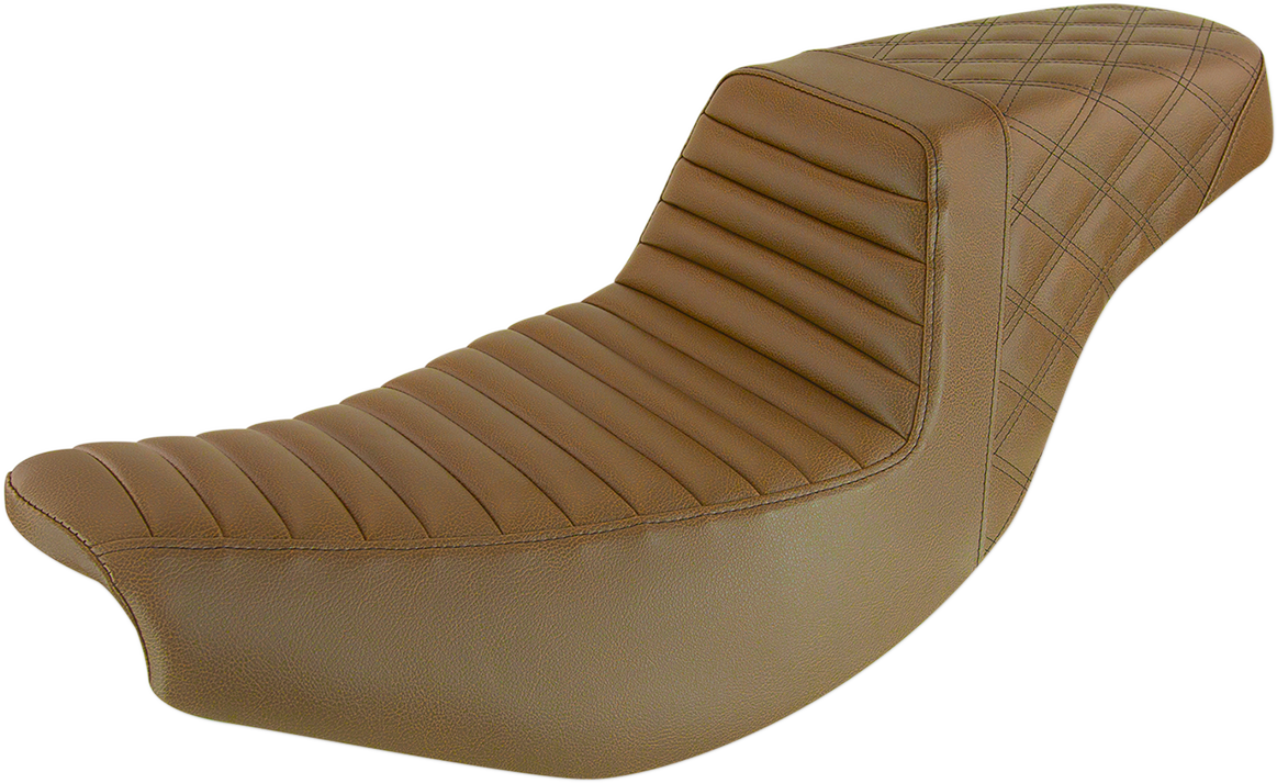 SADDLEMEN Step-Up Seat - Front Tuck-n'-Roll/Rear Lattice Stitch - Brown - Indian I14-07-176BR