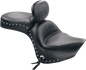 MUSTANG Seat - Wide Touring - With Driver Backrest - One-Piece - Chrome Studded - Black w/Conchos 79416
