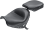 MUSTANG Seat - Wide - Touring - Without Backrest - Two-Piece - Chrome Studded - Black w/Conchos - Suzuki 76060