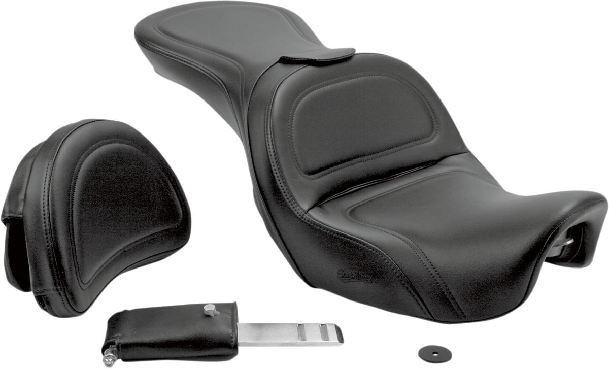 SADDLEMEN Seat - Explorer™ - With Backrest - Stitched - Black - FLD/FXD '06-'17 806-04-0301