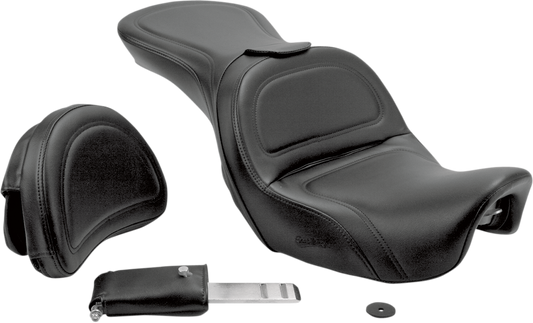 SADDLEMEN Seat - Explorer™ - With Backrest - Stitched - Black - FLD/FXD '06-'17 806-04-0301