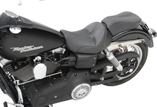 SADDLEMEN Dominator Solo Seat - w/o Backrest - Black w/ Gray Stitching - FL/FX '06-'17 806-04-0042