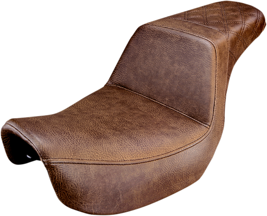 SADDLEMEN Step-Up Seat - Rear Lattice Stitched - Brown - Dyna 806-04-173BR