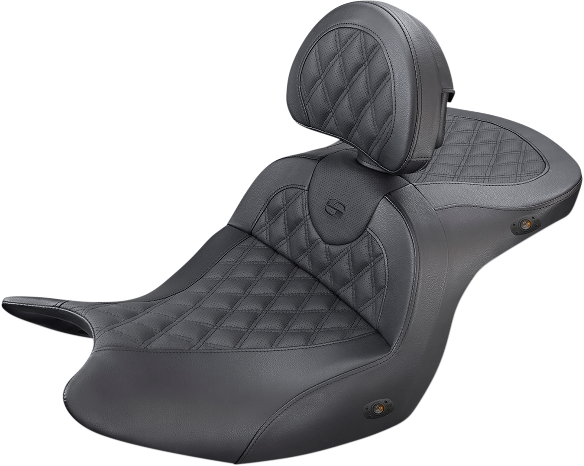 SADDLEMEN Heated Roadsofa™ Seat - Lattice Stitch - w/ Backrest - GL H18-07-182BRHCT