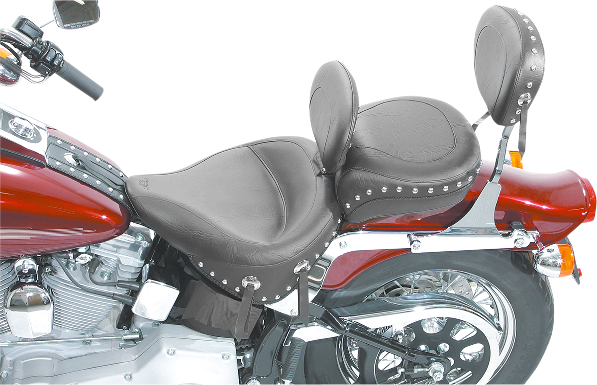 MUSTANG Wide Solo Seat - With Backrest - Black - Studded w/ Concho - FLST/FXST '00-'06 79120