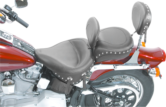 MUSTANG Wide Solo Seat - With Backrest - Black - Studded w/ Concho - FLST/FXST '00-'06 79120