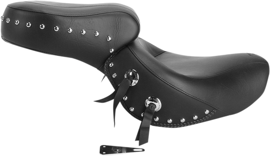 MUSTANG Seat - Wide - Touring - Without Backrest - One-Piece - Chrome Studded - Black w/Conchos - VT1100 75008