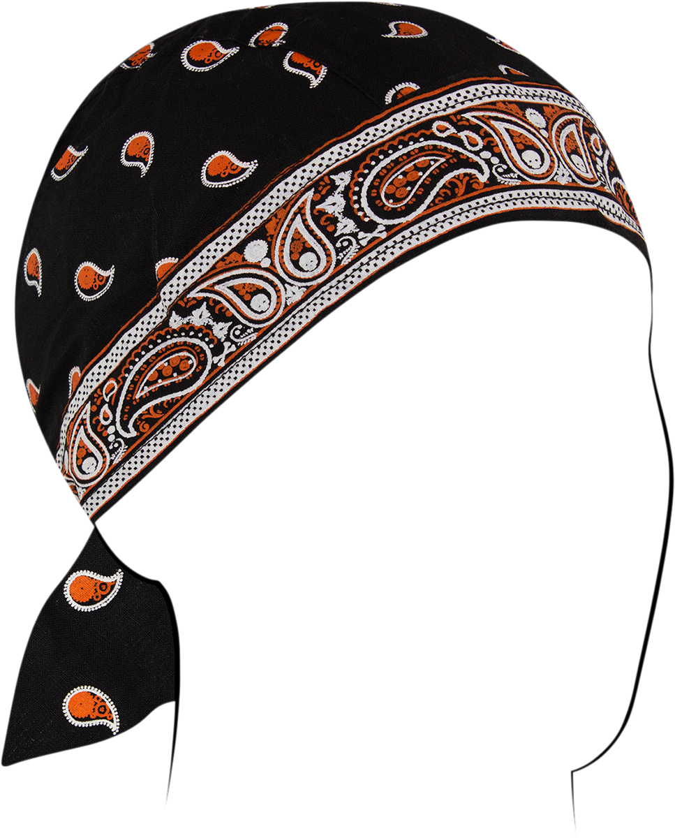 ZAN HEADGEAR Flydanna® Classic Bandana Z197 Orange/Black - Versatile Headwrap for Riders