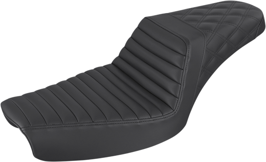 SADDLEMEN Step-Up Seat - Front Tuck-n-Roll/Rear Lattice Stitch - Black 896-04-176