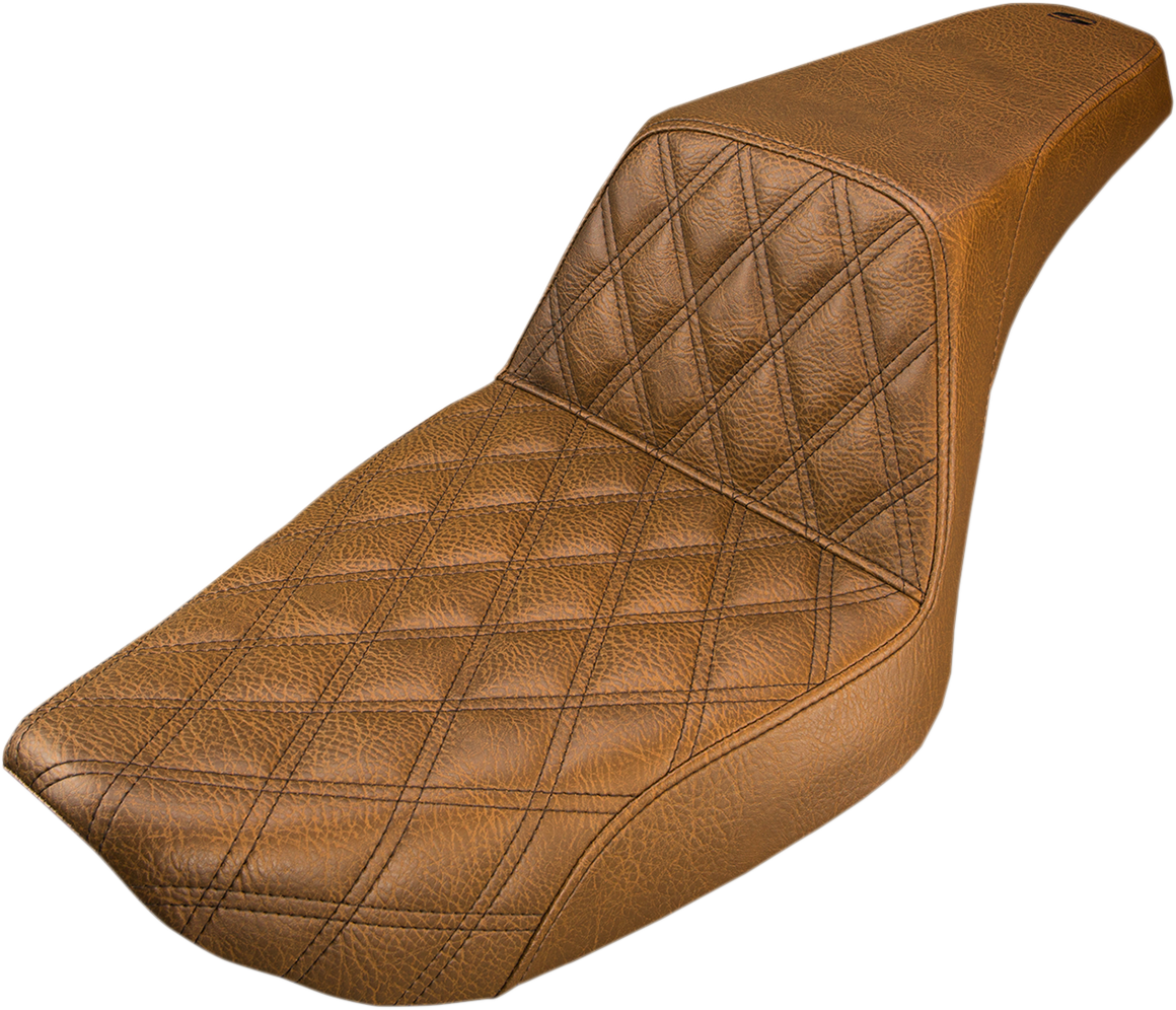 SADDLEMEN Step-Up Seat - Front Lattice Stitch - Brown - Dyna 891-04-172BR