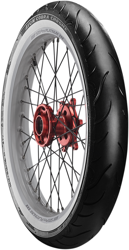 AVON Cobra Chrome AV91 Front Tire - 100/90-19 with Wide Whitewall for Power Cruisers and Touring Bikes