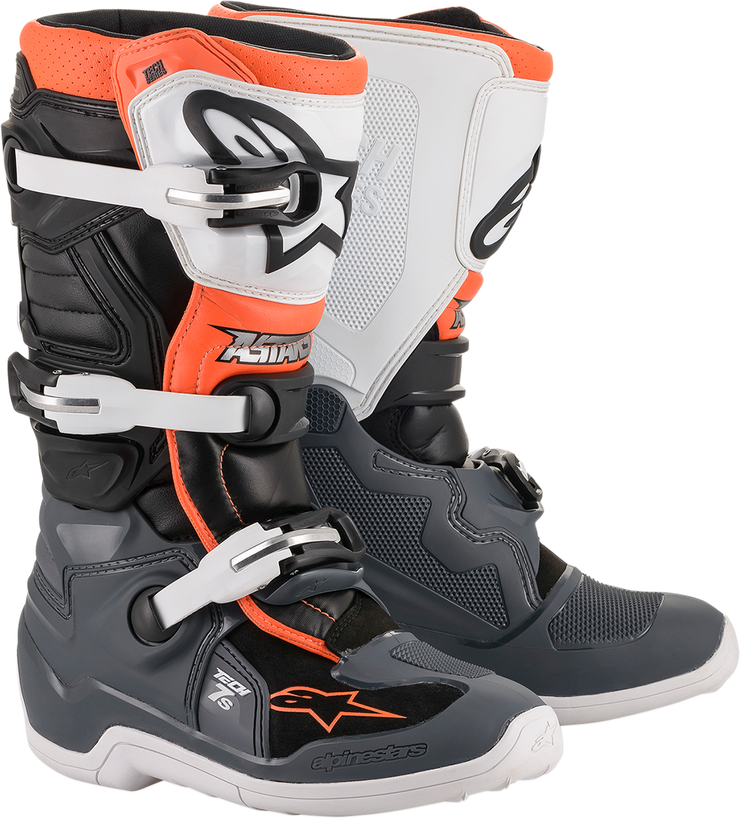 ALPINESTARS Youth Tech 7S Boot - Black/Gray/White/Orange Fluorescent - US 8 / EU 42 2015017-1124-8