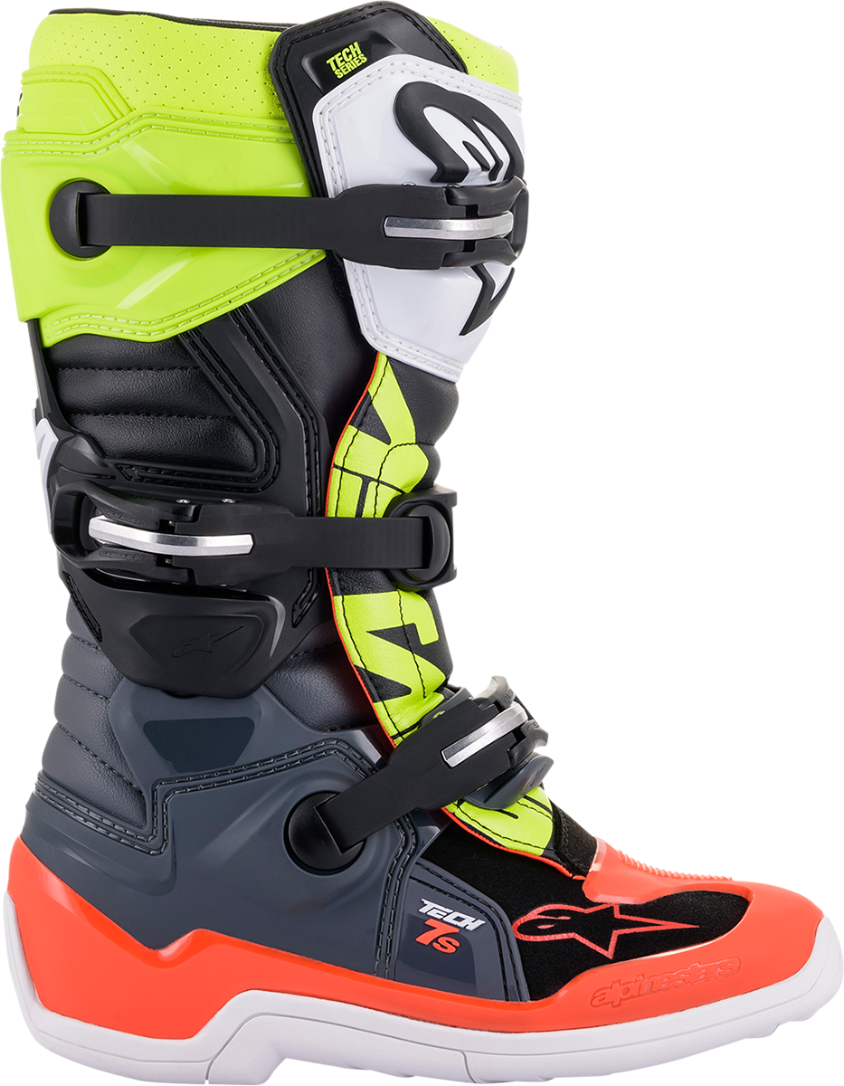 ALPINESTARS Youth Tech 7S Boots - Black/Gray/Red/White/Yellow - US 3 / EU 35.5 2015017-9058-3