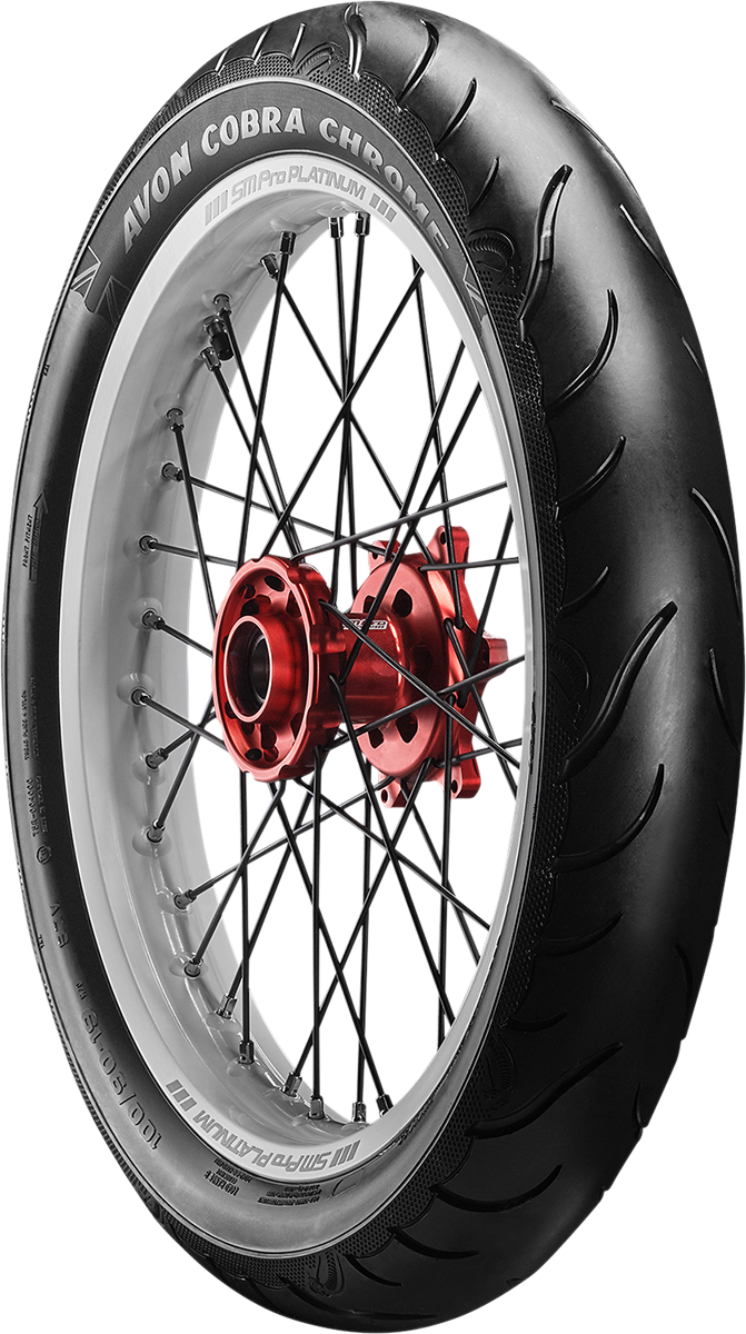 AVON Cobra Chrome AV91 Front Tire - 100/90-19 with Wide Whitewall for Power Cruisers and Touring Bikes