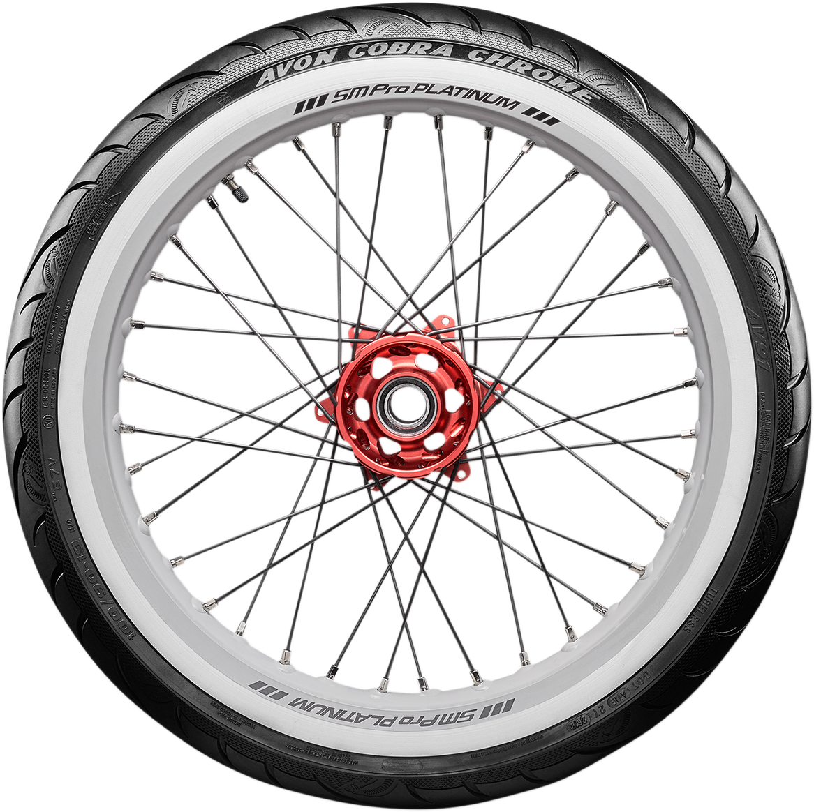 AVON Cobra Chrome AV91 Front Tire - 100/90-19 with Wide Whitewall for Power Cruisers and Touring Bikes