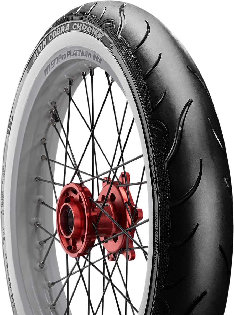 AVON Cobra Chrome AV91 Front Tire - 100/90-19 with Wide Whitewall for Power Cruisers and Touring Bikes