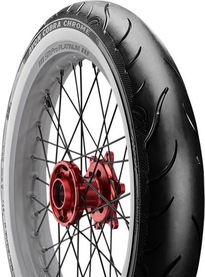 AVON Cobra Chrome AV91 Front Tire - 100/90-19 with Wide Whitewall for Power Cruisers and Touring Bikes