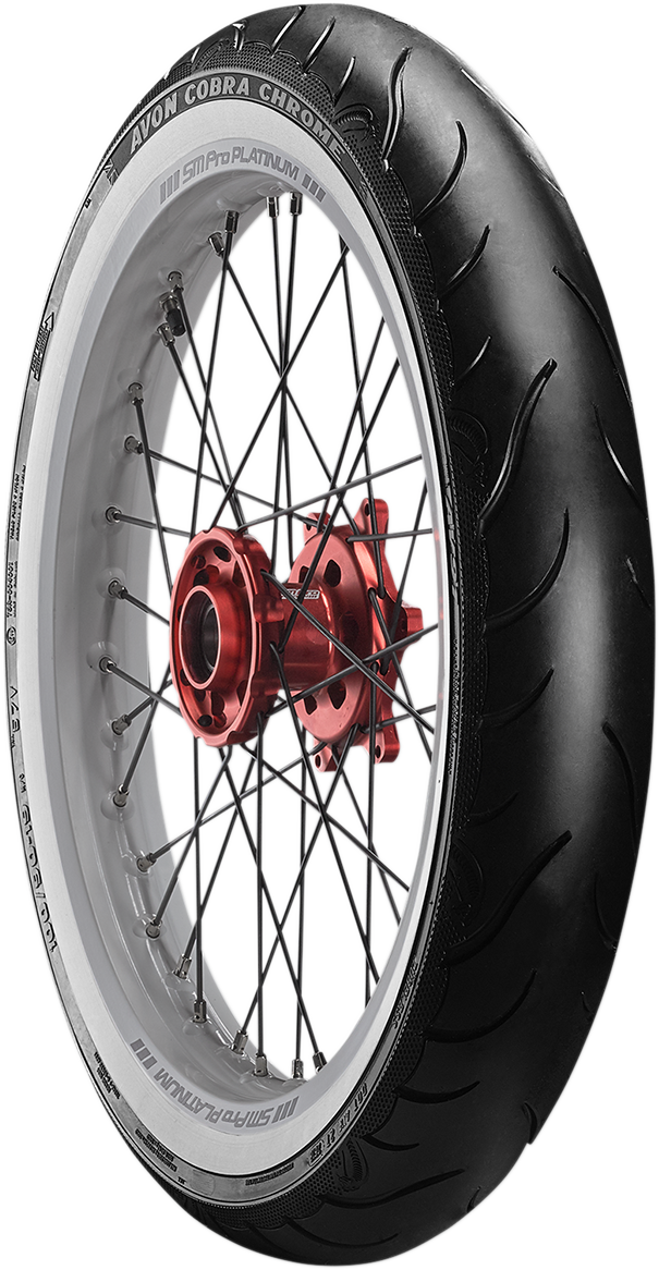 AVON Cobra Chrome AV91 Front Tire - 100/90-19 with Wide Whitewall for Power Cruisers and Touring Bikes