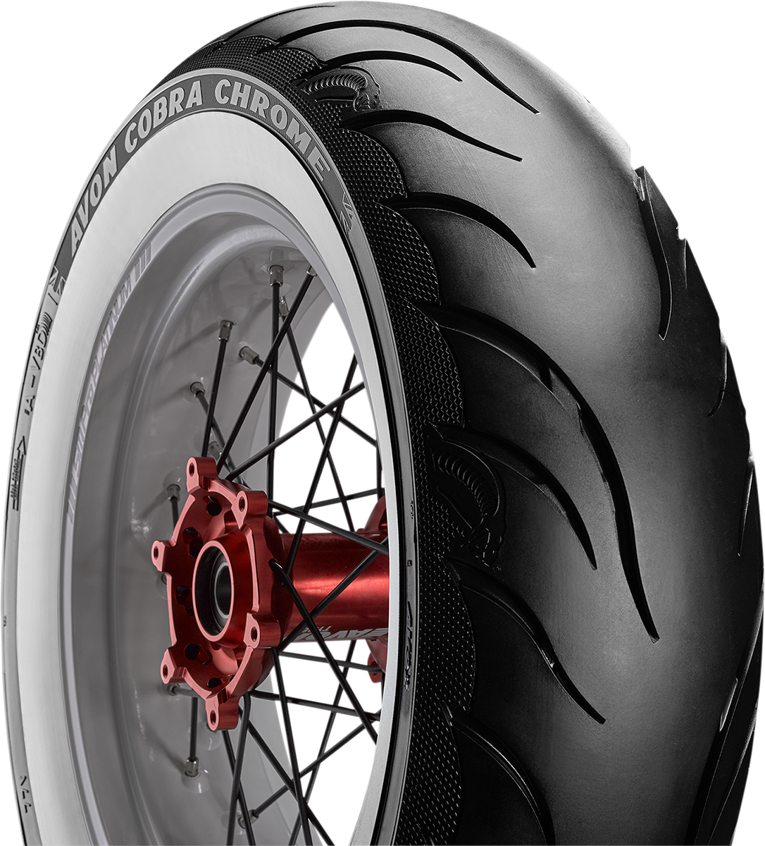 AVON Cobra Chrome AV92 Rear Motorcycle Tire - 140/90B16 Wide Whitewall, 77H – Enhanced Stability and Traction