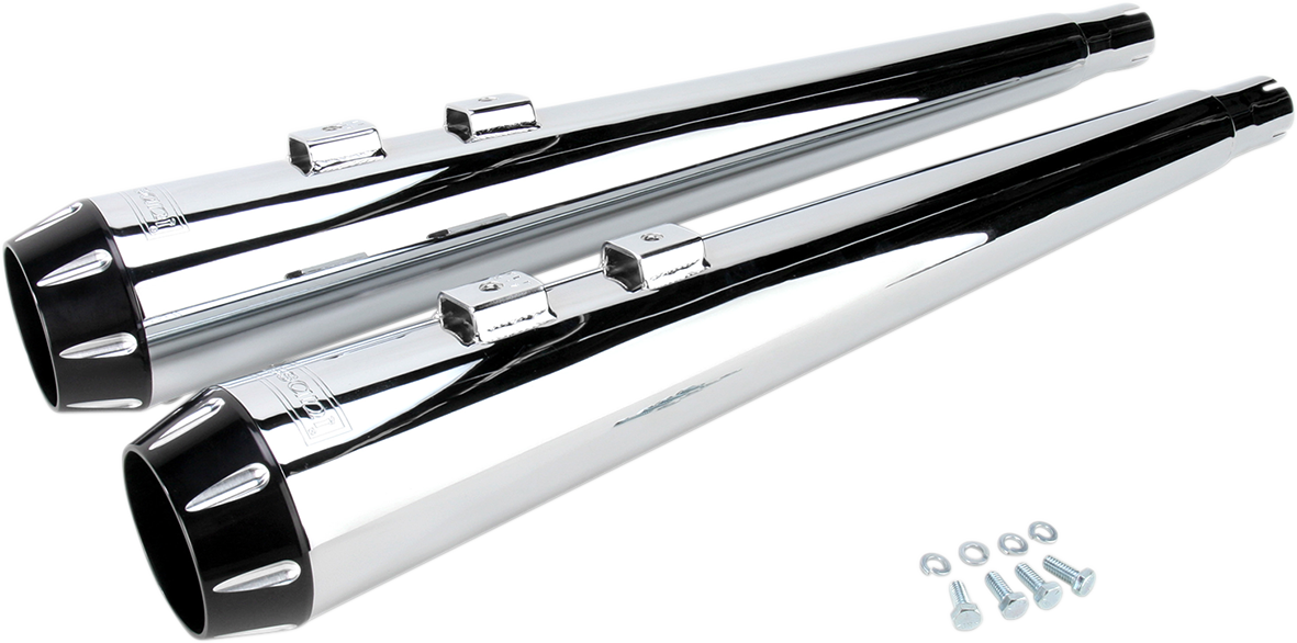 BASSANI XHAUST Megaphone Slip-On Mufflers - Chrome/Black - Fluted - Performance Baffle FLH-517RL