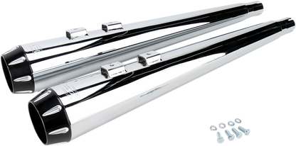 BASSANI XHAUST Megaphone Slip-On Mufflers - Chrome/Black - Fluted - Performance Baffle FLH-517RL