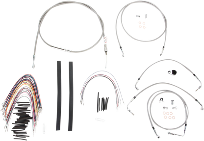 BURLY BRAND Complete Stainless Braided Handlebar Cable/Brake Line Kit - 15" Ape Hangers - '08-'13 FLH B30-1104