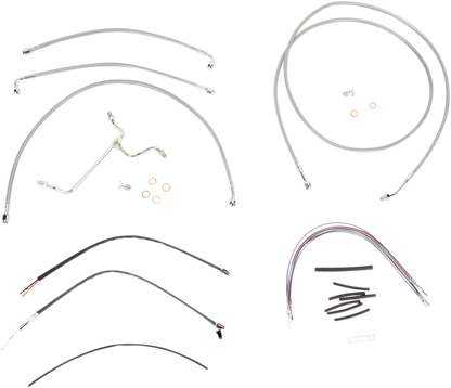BURLY BRAND Complete Stainless Braided Handlebar Cable/Brake Line Kit - 15" Ape Hangers - '14-'16 FLH B30-1118