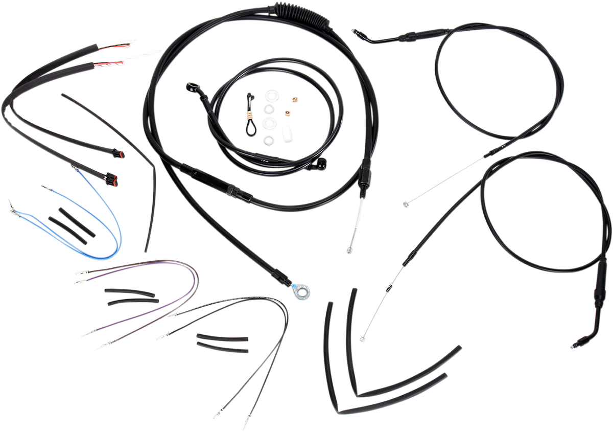BURLY BRAND Complete Black Vinyl Handlebar Cable/Line Kit for Ape Hangers - 14" - '12-'17 Dyna B30-1068