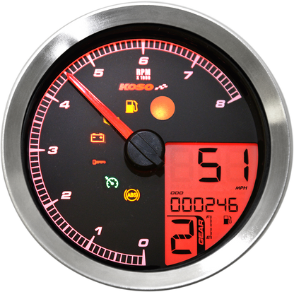 KOSO NORTH AMERICA Multi-Function Speedometer/Tachometer - HD-04 - Chrome BA051201