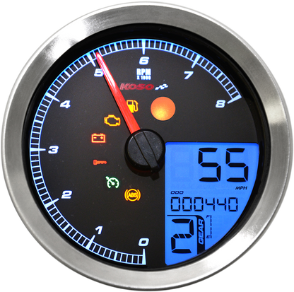KOSO NORTH AMERICA Multi-Function Speedometer/Tachometer - HD-04 - Chrome BA051201