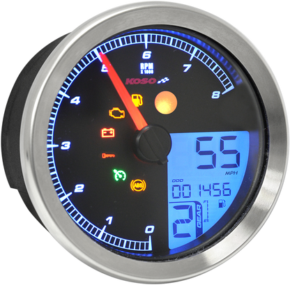 KOSO NORTH AMERICA Multi-Function Speedometer/Tachometer - HD-04 - Chrome BA051201