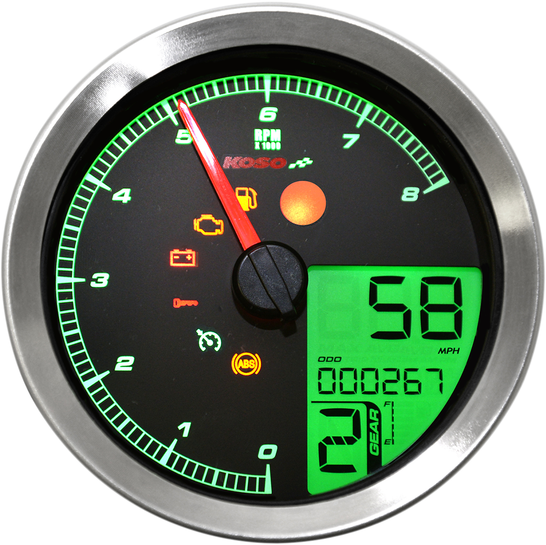 KOSO NORTH AMERICA Multi-Function Speedometer/Tachometer - HD-04 - Chrome BA051221