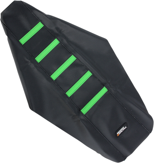 MOOSE OFFROAD Ribbed Seat Cover - Black Cover/Green Ribs - Kawasaki KX125/250 '03-'07 KX12503-334RT