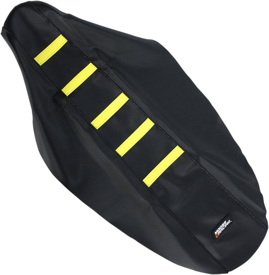 MOOSE OFFROAD Ribbed Seat Cover - Black Cover/Yellow Ribs - Suzuki RMZ250 '10-'18 RMZ25010-331RT