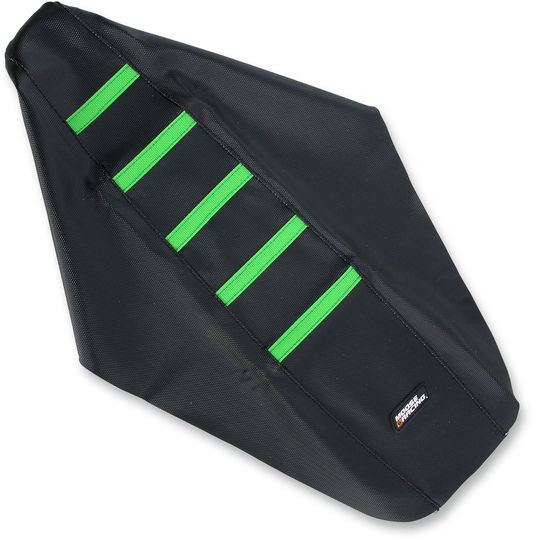 MOOSE OFFROAD Ribbed Seat Cover - Black Cover/Green Ribs - Kawasaki KX250F '17-'20 KXF25017