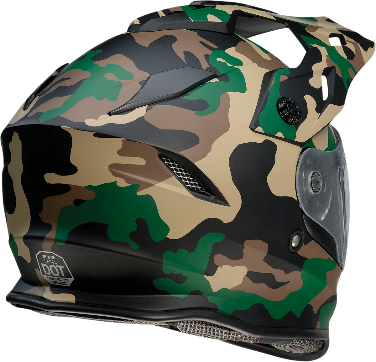 Z1R Range Woodland Camo Motorcycle Helmet 2XL with Drop-Down Sun Visor and Removable Linings
