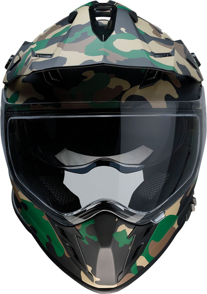 Z1R Range Woodland Camo Motorcycle Helmet 2XL with Drop-Down Sun Visor and Removable Linings