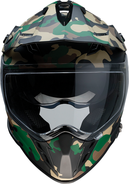 Z1R Range Woodland Camo Motorcycle Helmet 2XL with Drop-Down Sun Visor and Removable Linings