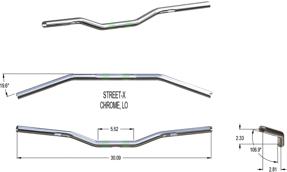 KHROME WERKS Street-X Handlebars - Low Bend - Chrome 300902