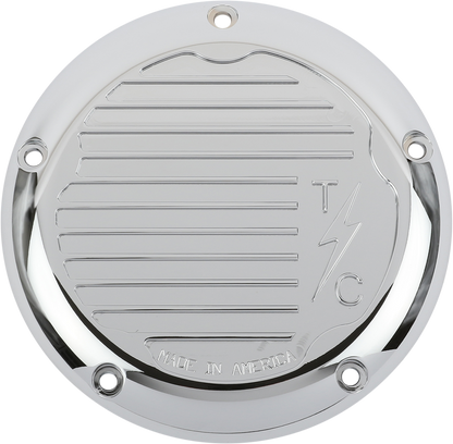 THRASHIN SUPPLY CO. Derby Cover without Gasket - Finned - Chrome - 5 Hole TSC-3017-3