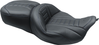 MUSTANG One-Piece Deluxe Touring Seat - Black w/ Sky Blue Stitching - FL '08-'25 79006SB