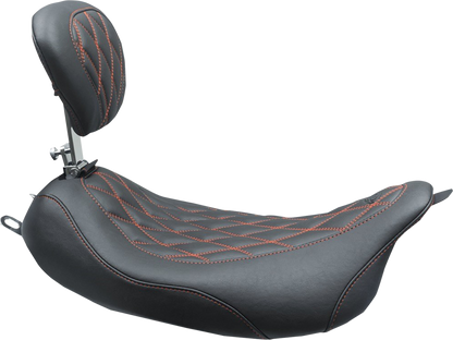 MUSTANG Wide Tripper™ Solo Seat - w/ Drivers Backrest - Black w/ American Beauty Red Stitching - FL '08-'25 79727AB