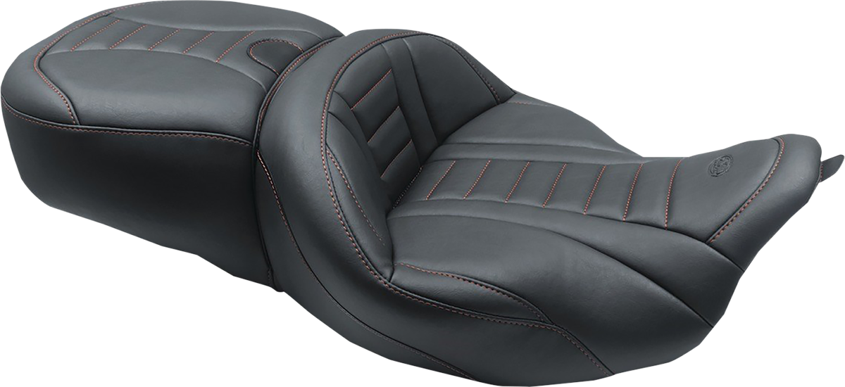 MUSTANG One-Piece Deluxe Touring Seat - Black w/ American Beauty Red Stitching - FL '08-'25 79006AB