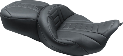 MUSTANG One-Piece Deluxe Touring Seat - Black w/ Gun Metal Stitching - FL '08-'25 79006GM